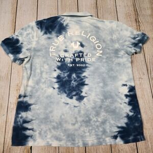 True Religion Tie Dye Shirt Mens XL Polo‎ Blue White Buddha World Tour